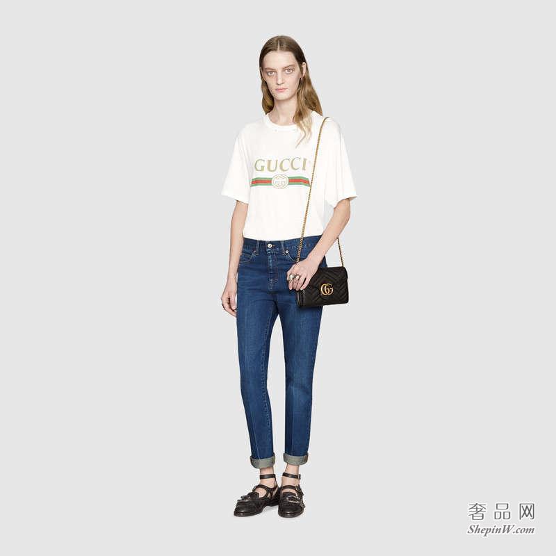 Gucci GG Marmont绗缝迷你黑色手袋474575 DRW1T 1000