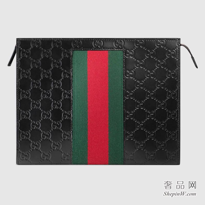 gucci古驰 Gucci Signature织带化妆包475316 CWCLN 1060