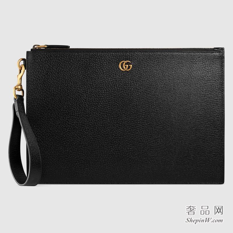 Gucci GG Marmont黑色真皮手拿包475317 DJ20T 1000