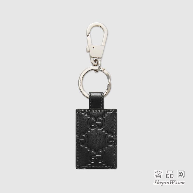 Gucci Signature黑色真皮钥匙扣478136 CWC1N 1000