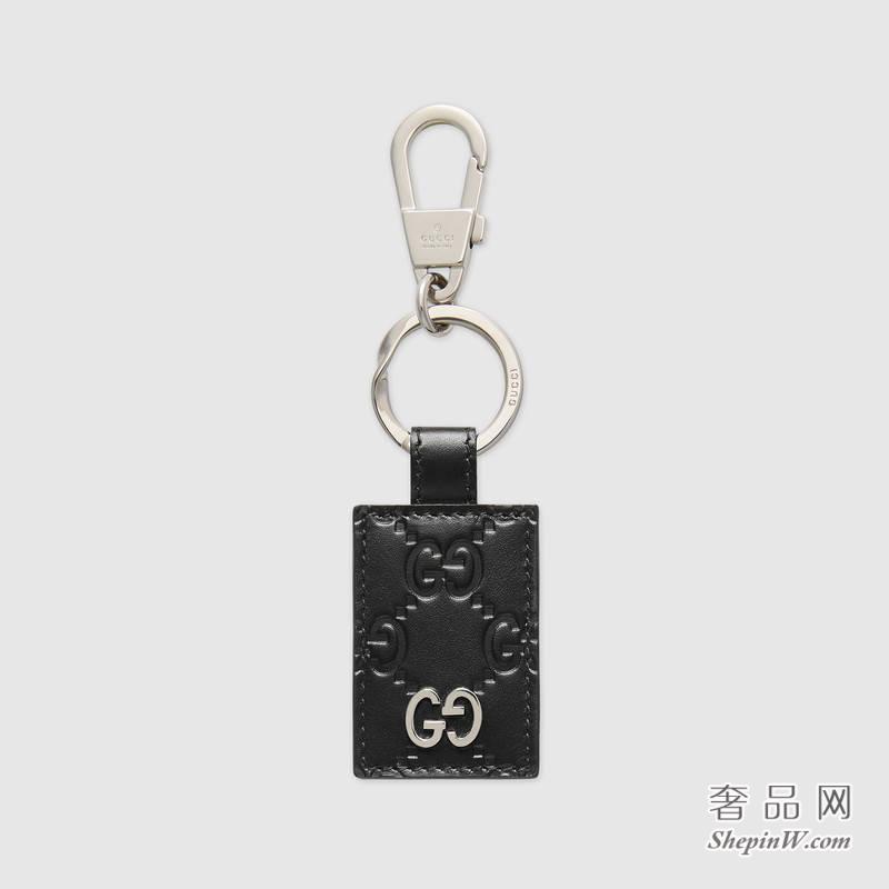 Gucci Signature黑色真皮钥匙扣478136 CWC1N 1000