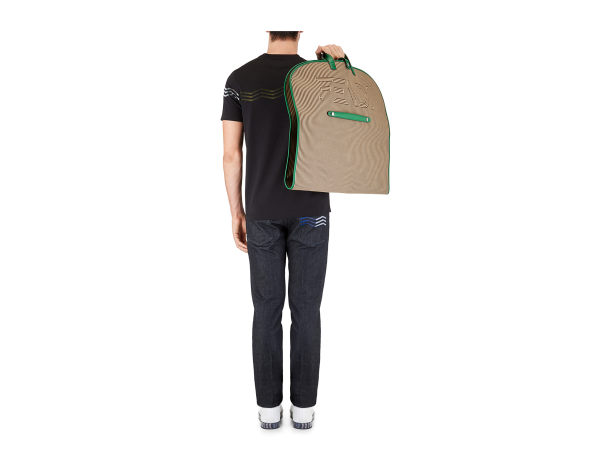 芬迪Fendi 棉质服装袋 双色条纹图 案服装袋翠绿色皮革边缘