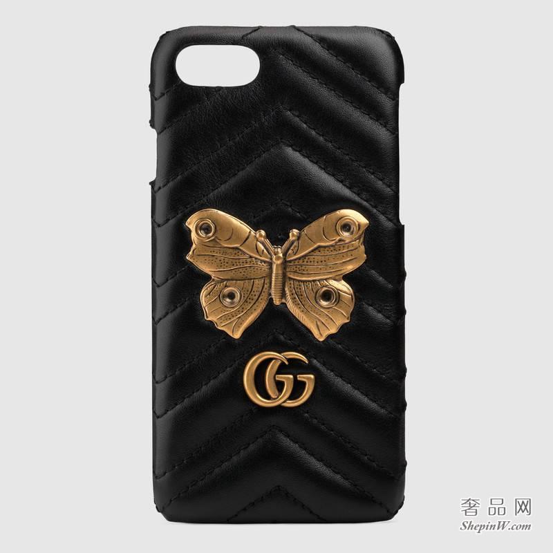 Gucci GG Marmont古铜色飞蛾造型铆钉iPhone 7保护套 手机壳