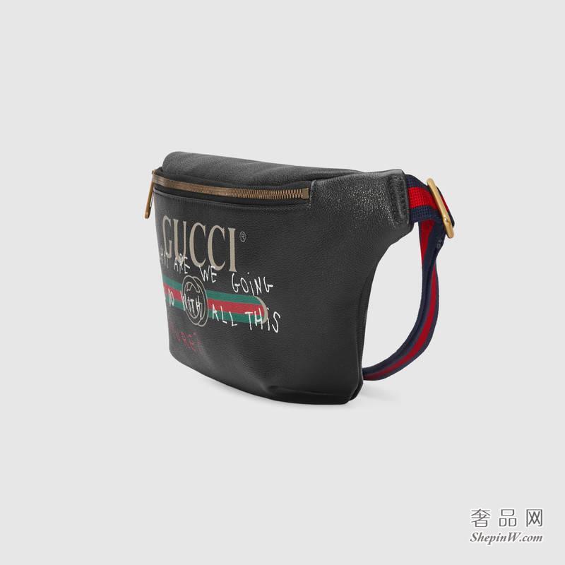 Gucci Coco Capitán特别合作系列黑色真皮腰包 493869