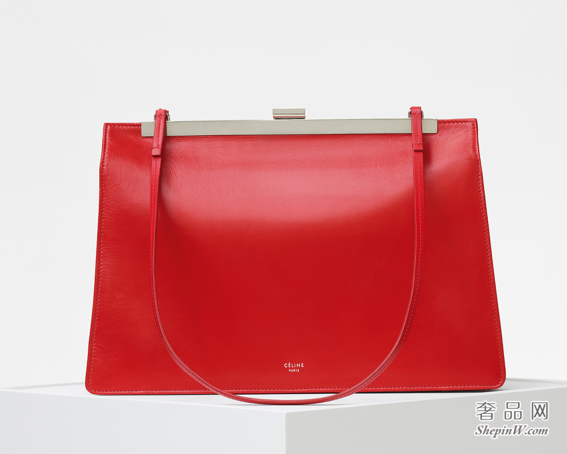 Celine 赛琳  Soft Medium Clasp中号亮红色亮泽超轻皮革手袋