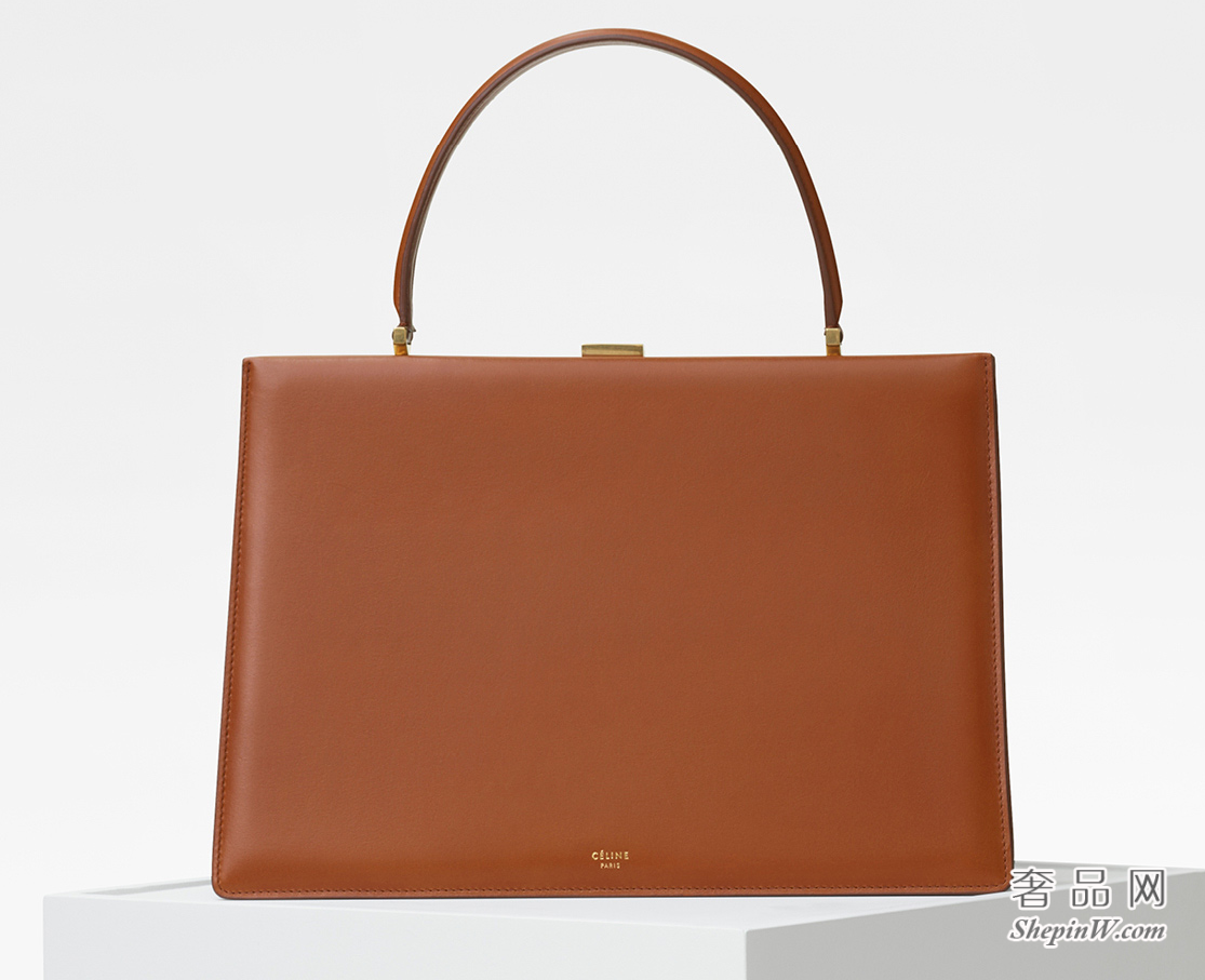 Celine 赛琳 Clasp中号褐色天然小牛皮手袋