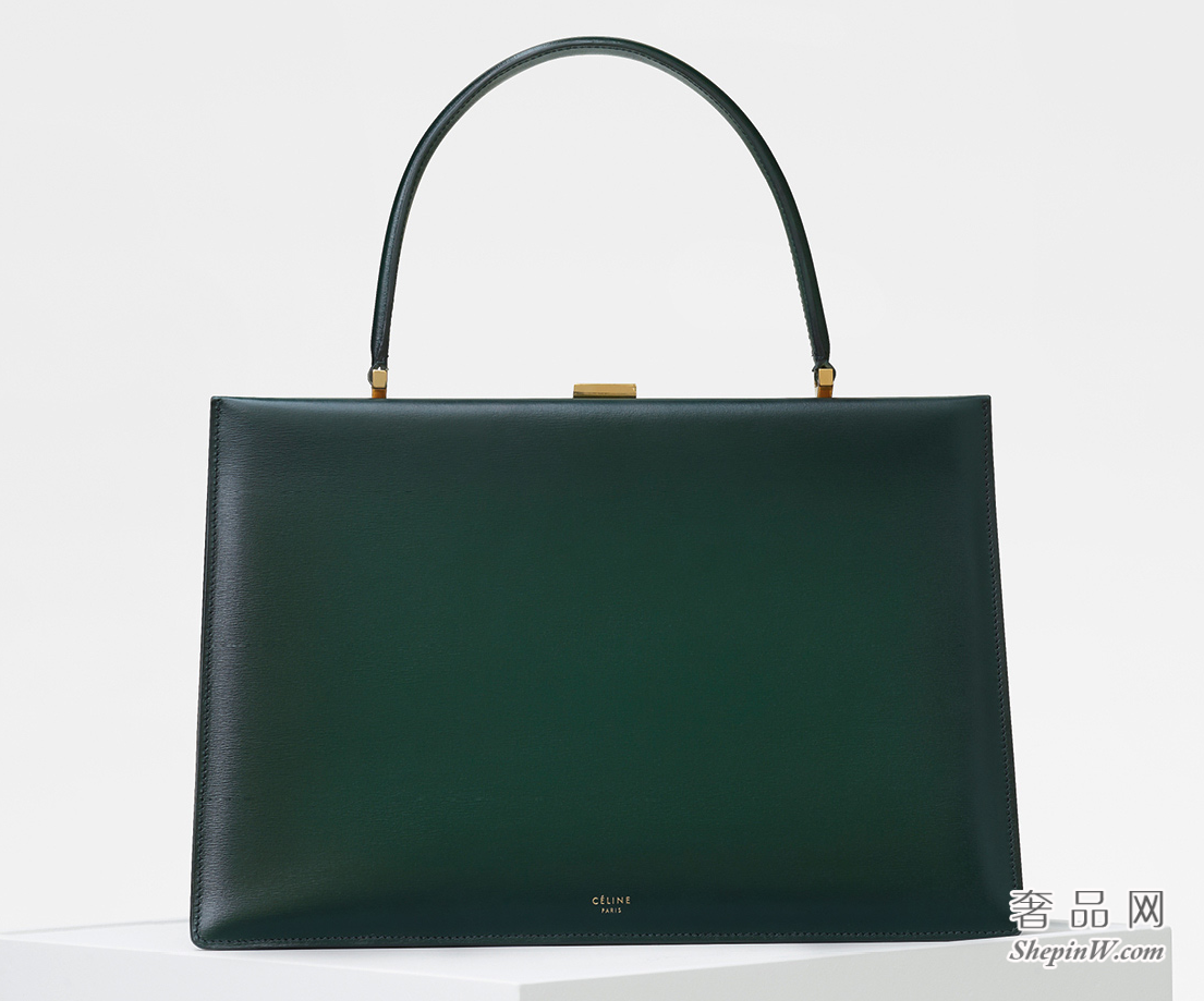 Celine 赛琳 Clasp中号深绿色抛光仿旧小牛皮手袋