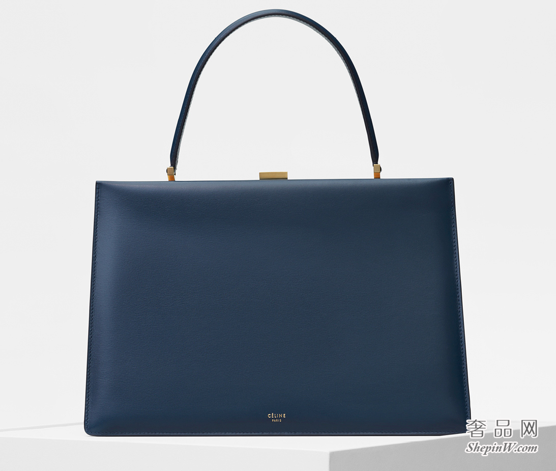 Celine 赛琳 Clasp中号钢铁蓝天然小牛皮手袋