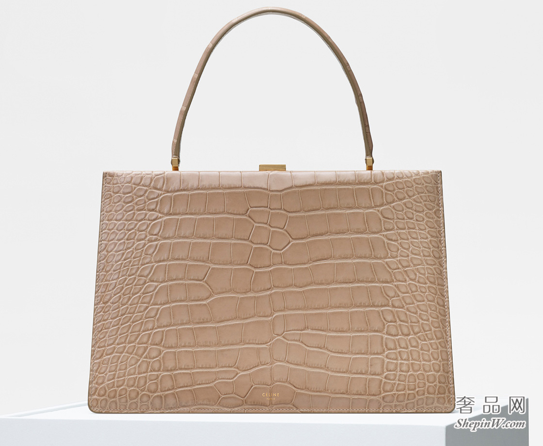 Celine 赛琳 Clasp中号米色鳄鱼皮手袋 金属扣锁