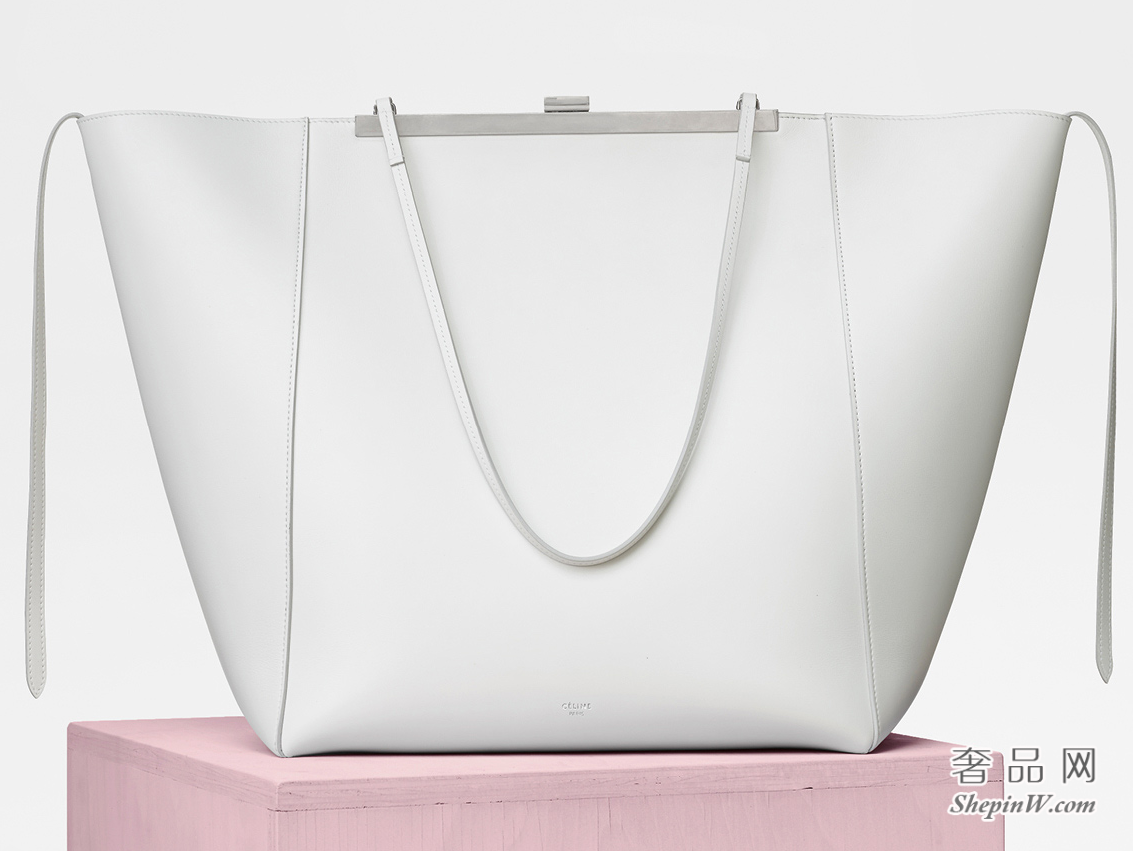 Celine 赛琳 Cabas Clasp白色光滑小牛皮手袋