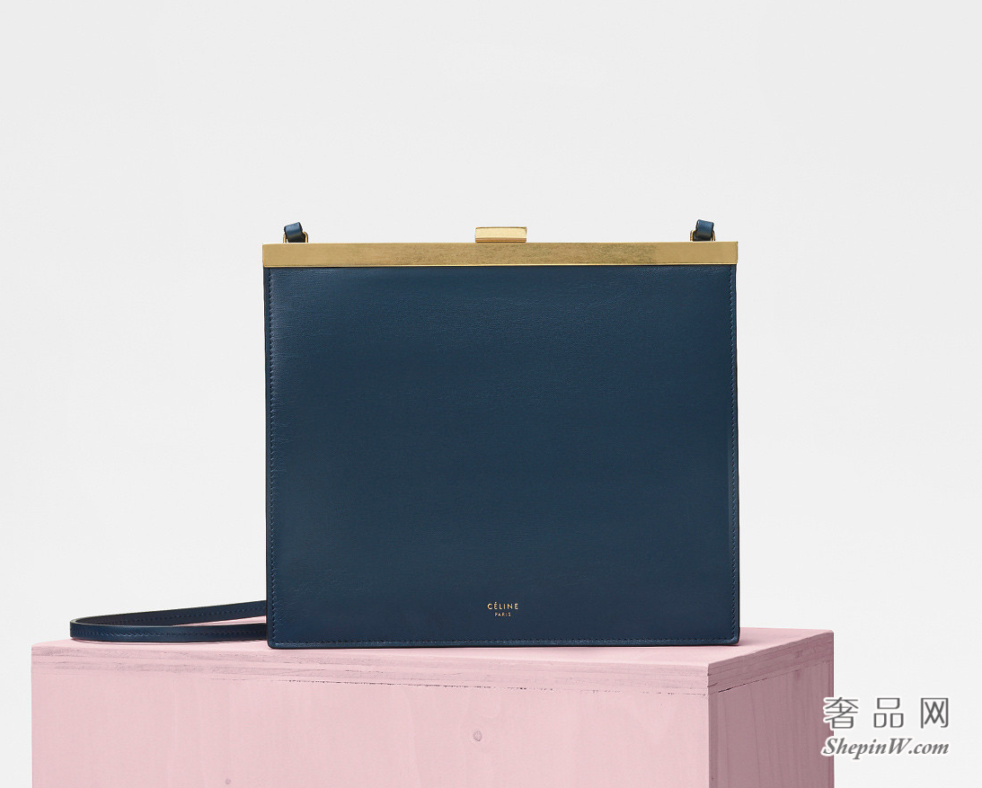 Celine Mini Clasp钢铁蓝天然小牛皮手袋