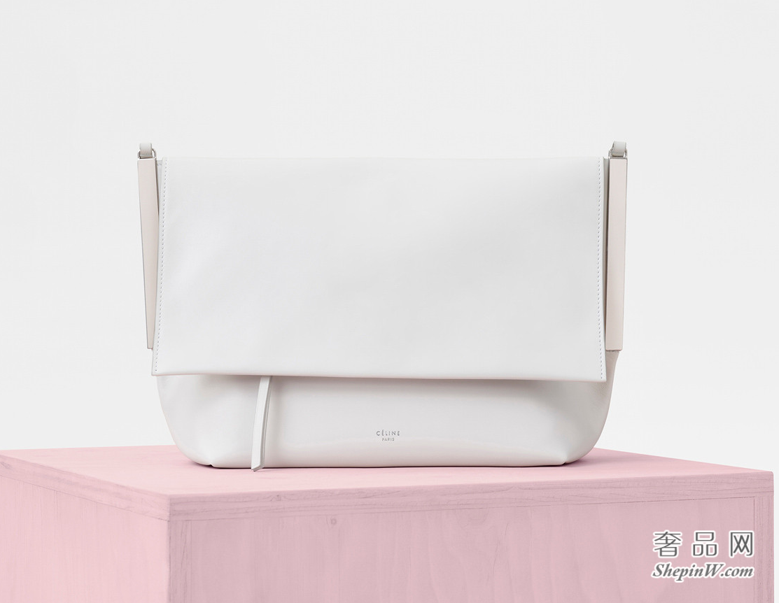 Celine Flap Clasp白色光滑小牛皮肩背手袋