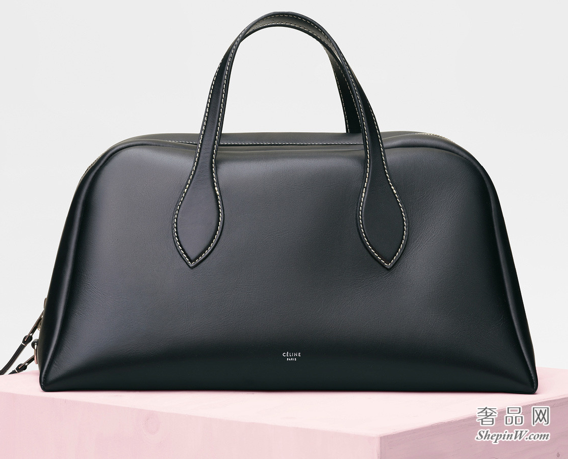 Celine Bowling中号黑色天然小牛皮手提手袋