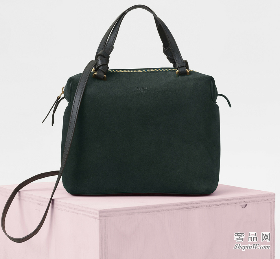 Celine Soft Cube小号深绿色反毛小牛皮斜挎手袋