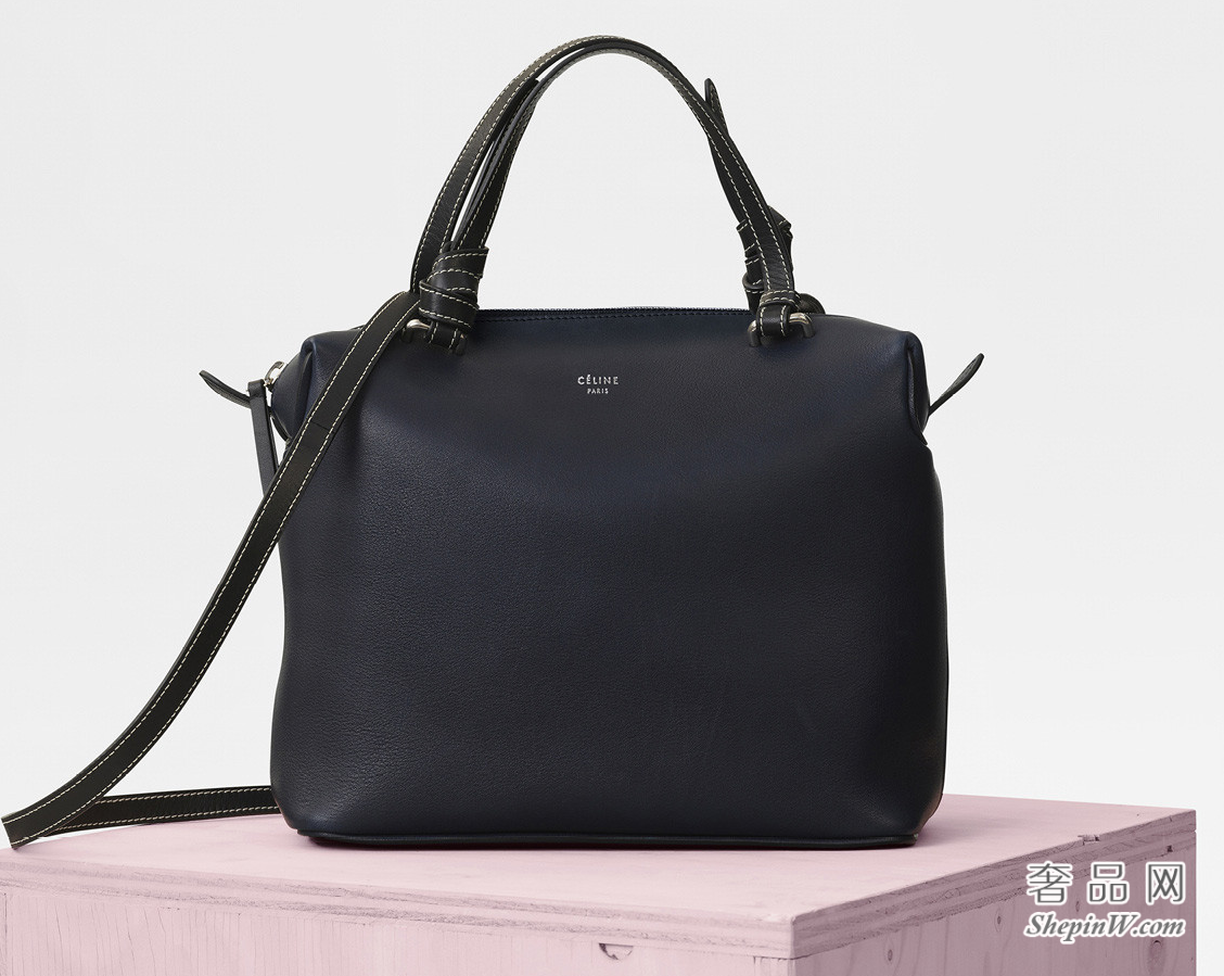 Celine Soft Cube小号海军蓝光滑小牛皮手提手袋