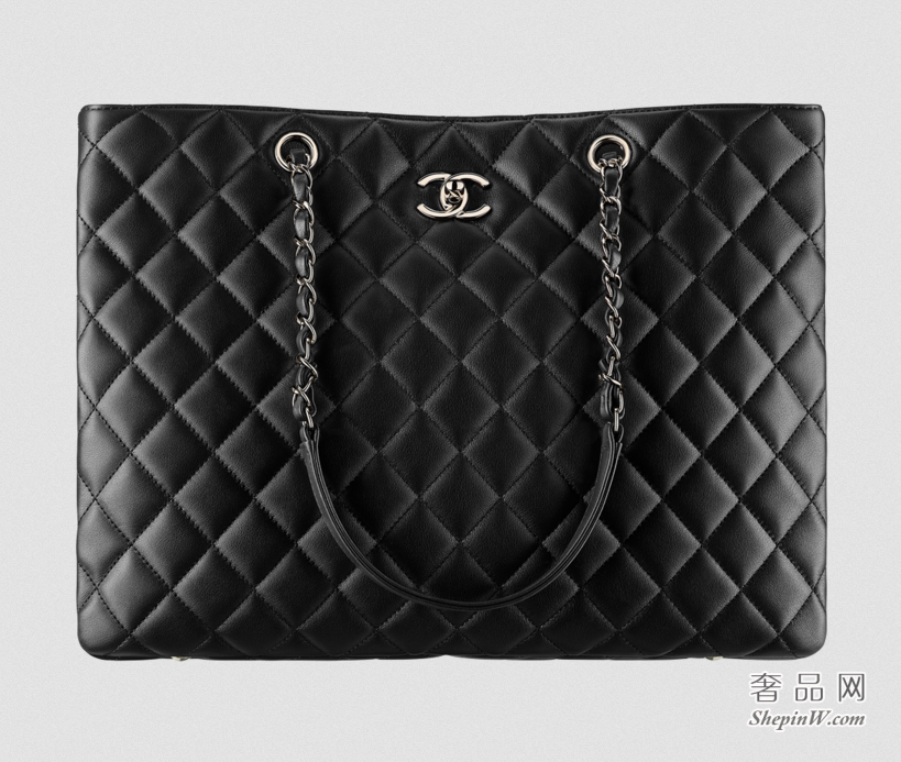 香奈儿CHANEL 黑色小牛皮与银色金属大号手提包