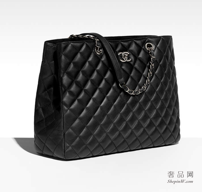 香奈儿CHANEL 黑色小牛皮与银色金属大号手提包