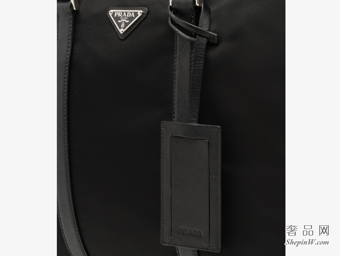 普拉达Prada 黑色Saffiano皮革饰边和手柄的尼龙公文包2VE002_064