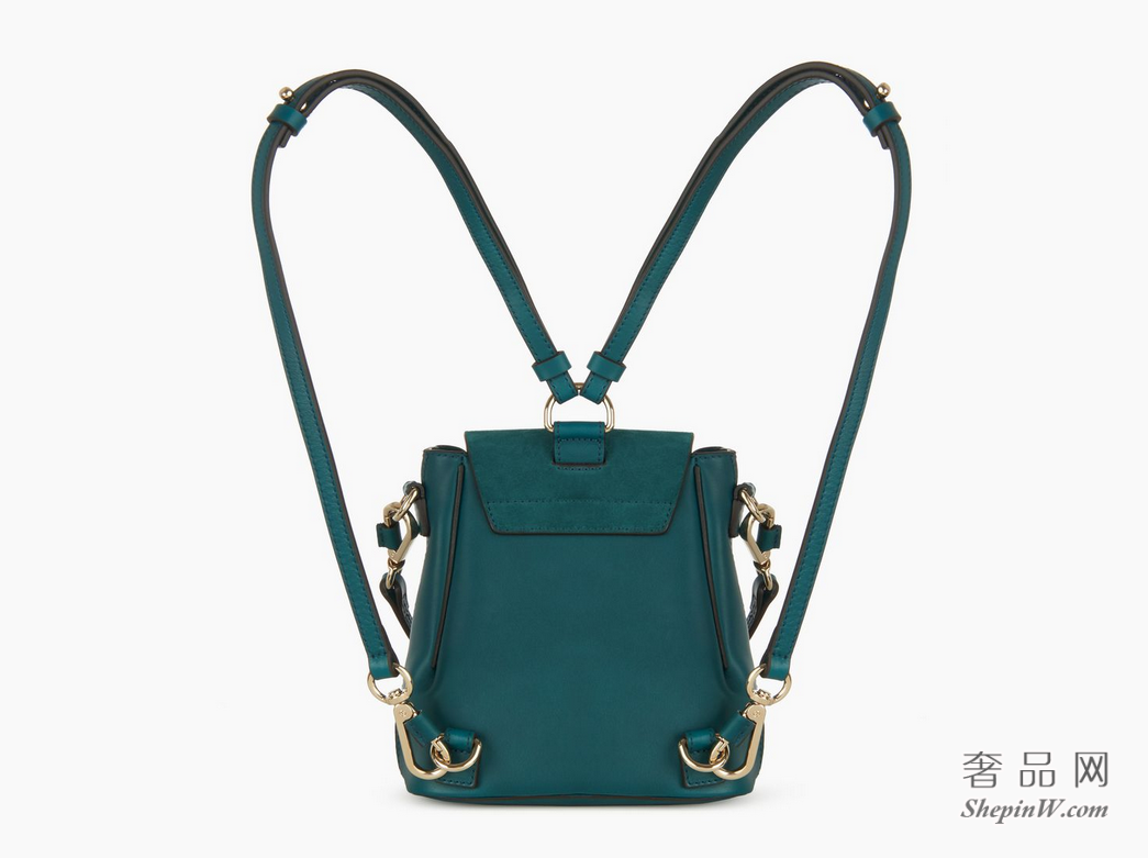 Chloé Faye光滑小牛皮和麂皮小牛皮 teal green迷你双肩背包