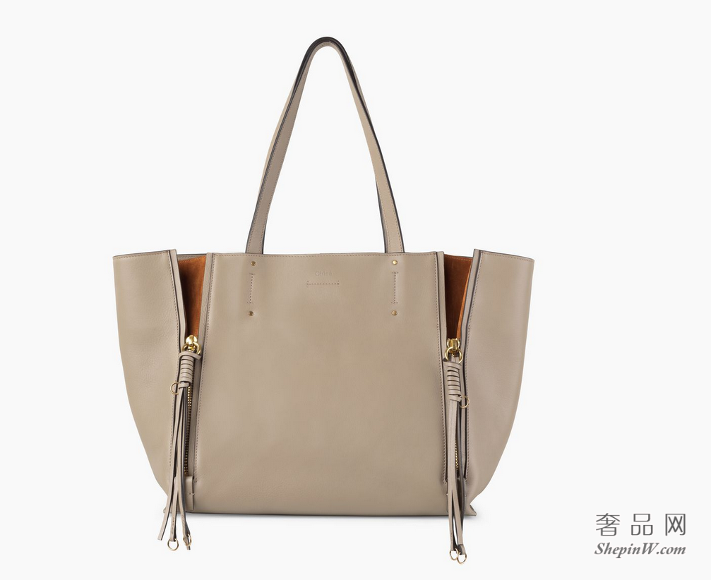 Chloé Milo中号购物包 motty grey光滑小牛皮和麂皮小牛皮 饰流苏