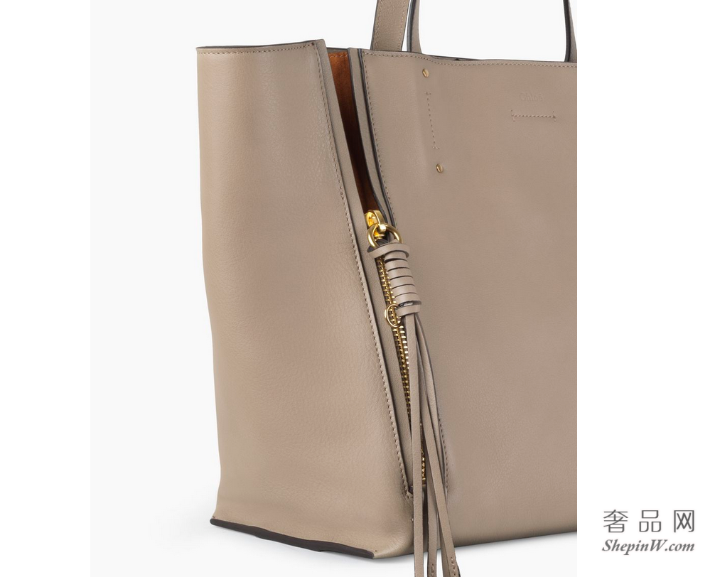 Chloé Milo中号购物包 motty grey光滑小牛皮和麂皮小牛皮 饰流苏