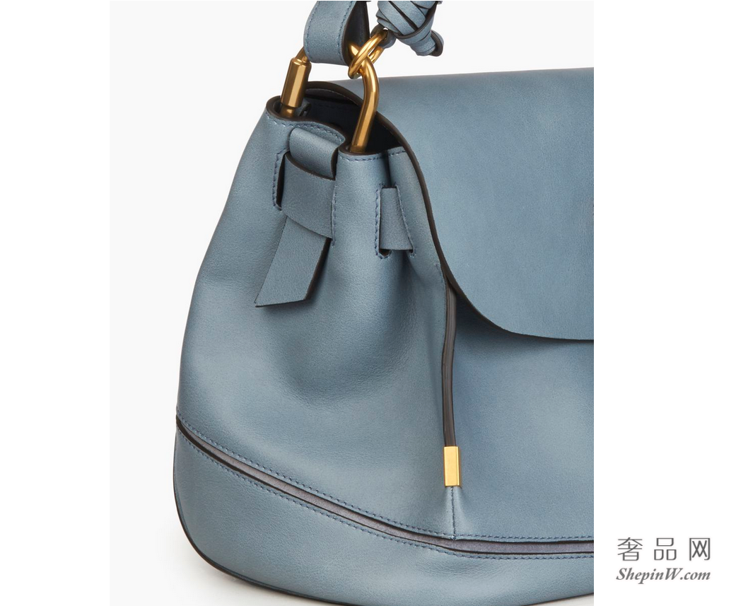 Chloé Owen翻盖手袋 cloudy blue 光滑小牛皮拼接麂皮斜挎手袋