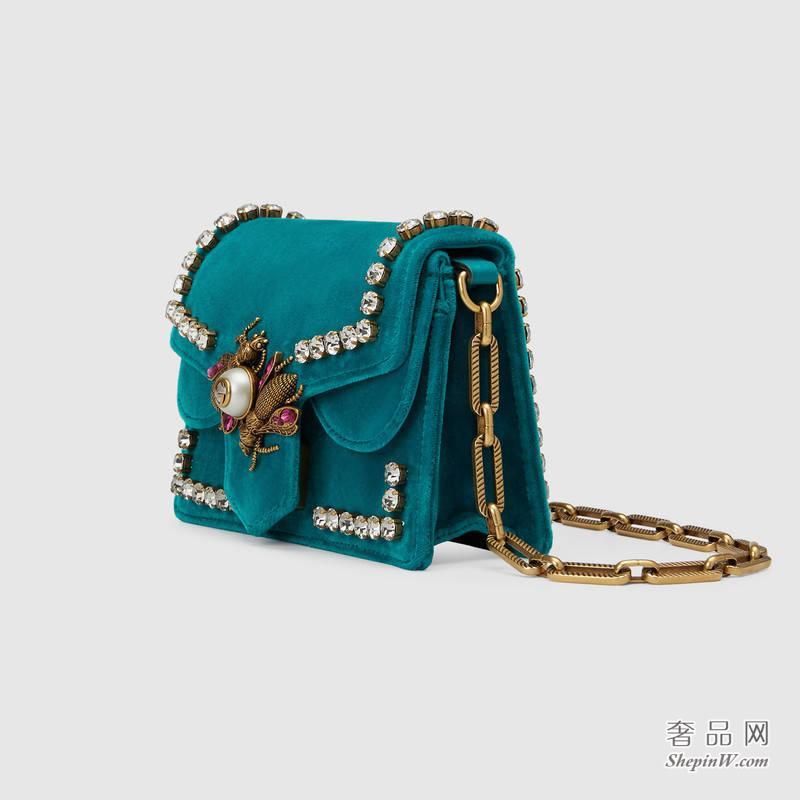 gucci Broadway 蓝色天鹅绒迷你手袋 489218 9FRET 4475