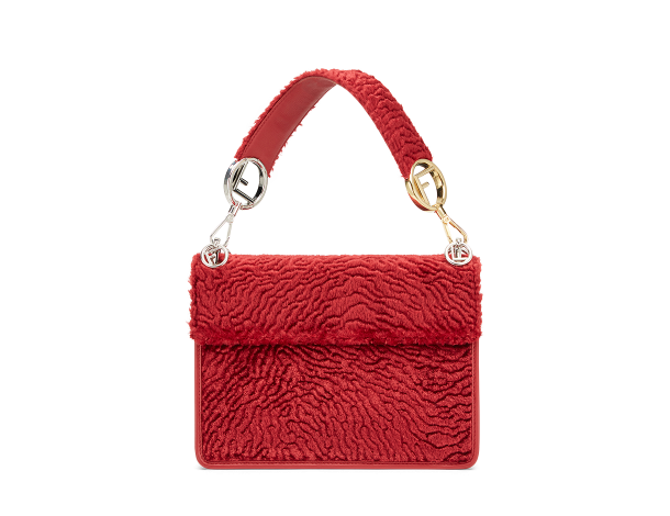 芬迪Fendi 红色绒布KAN I LOGO手袋中号