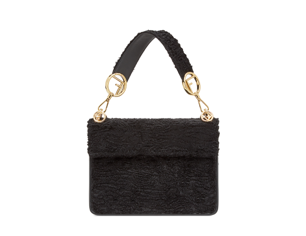 Fendi KAN I LOGO手袋中号 黑色绒布