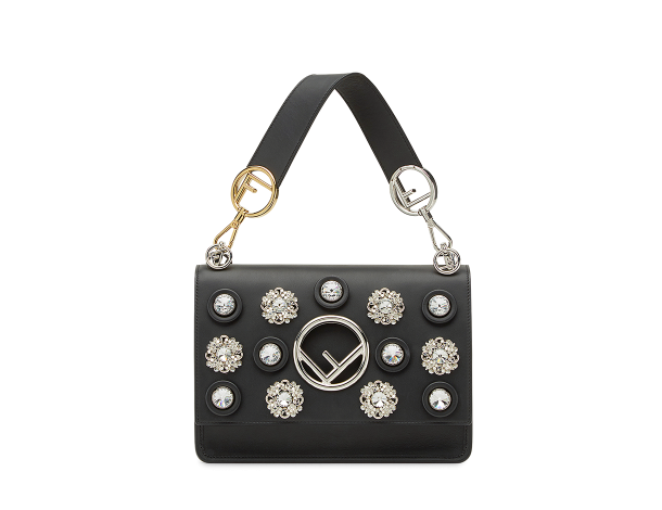 芬迪Fendi 黑色小牛皮KAN I LOGO手袋中号