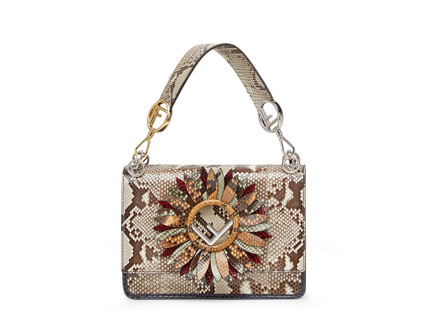 芬迪Fendi 白色蟒蛇皮KAN I LOGO手袋中号