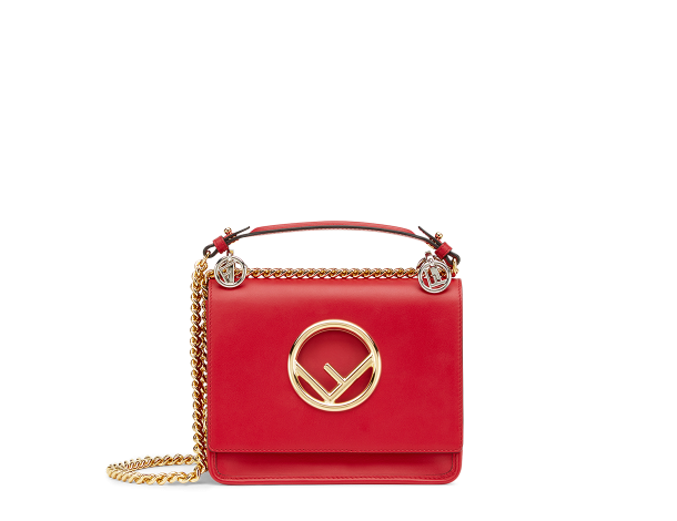 Fendi KAN I LOGO红色皮革手袋 中号MINI