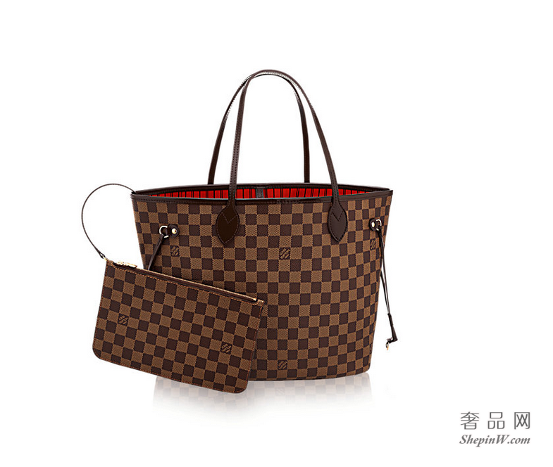 路易威登Damier Ebène 帆布 Neverfull 中号手袋 N41358红色