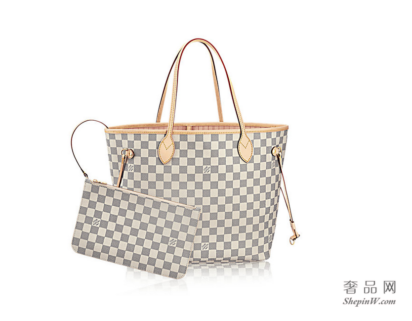 路易威登Damier Azur 帆布 Neverfull 中号手袋N41605 芭蕾粉