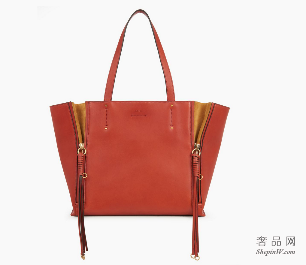 Chloé Milo中号购物包 terracotta red光滑小牛皮和麂皮小牛皮肩背包