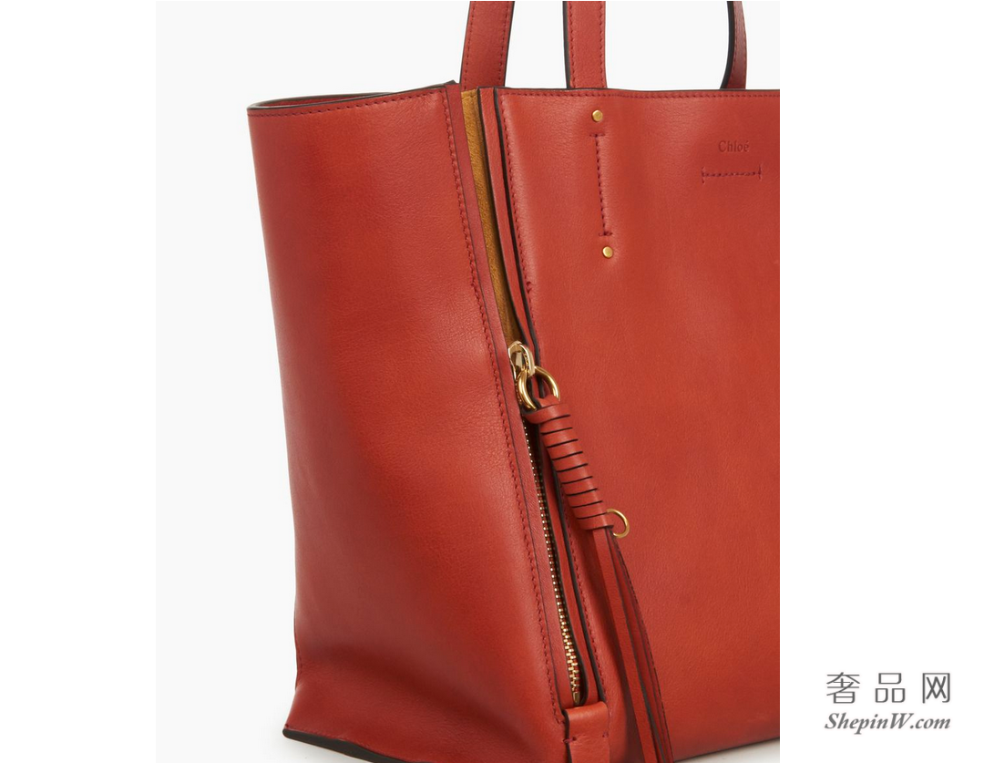 Chloé Milo中号购物包 terracotta red光滑小牛皮和麂皮小牛皮肩背包