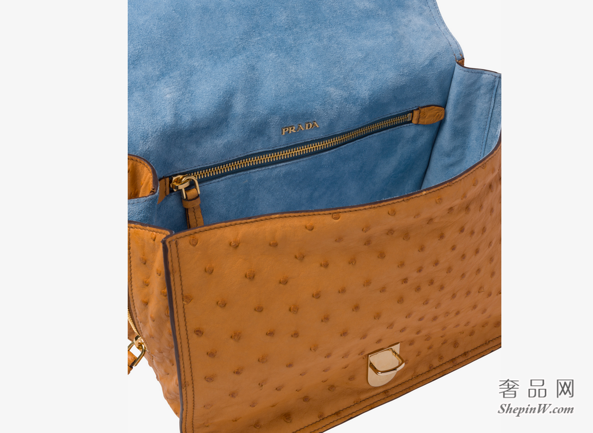 Prada Etiquette手袋AMBER/ASTRAL BLUE 鸵鸟皮单肩包
