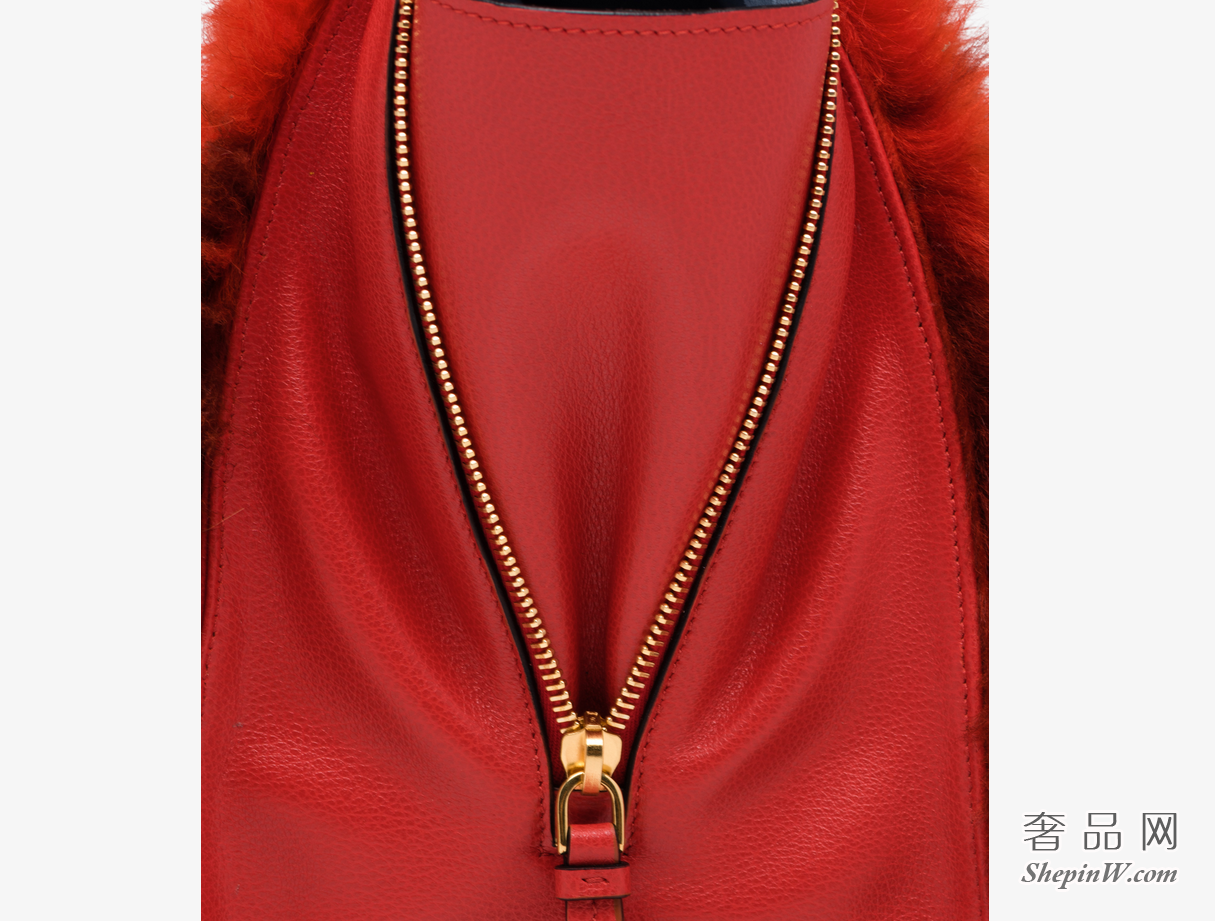 Prada Etiquette LACQUER RED / CAMEL初剪羊毛拼小牛皮单肩包手袋