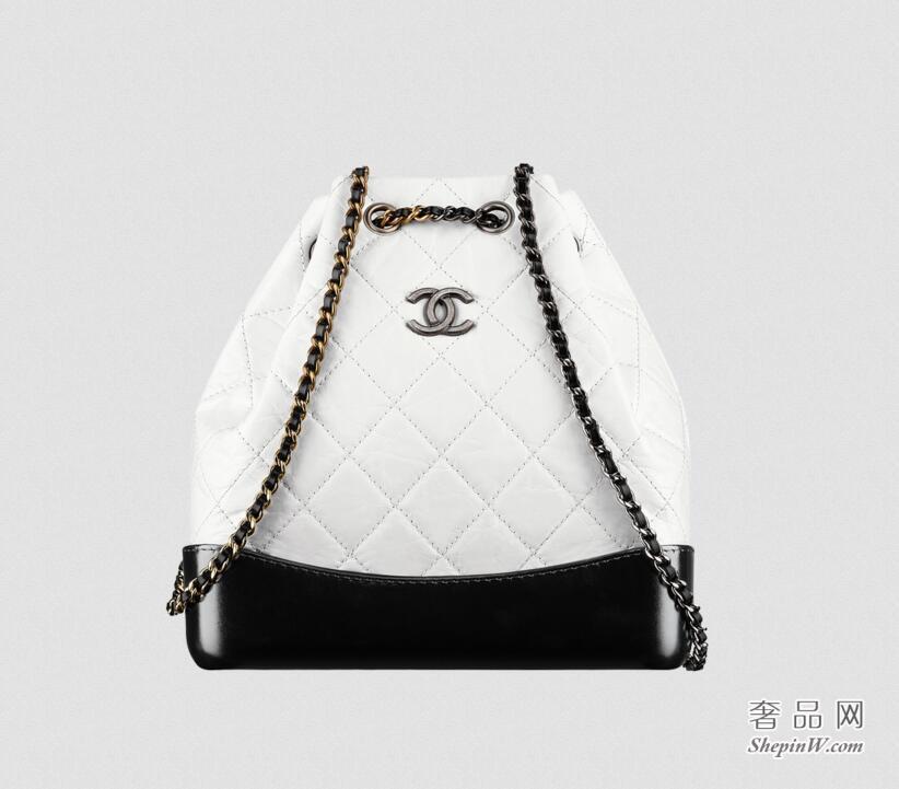 香奈儿GABRIELLE backpack 白与黑复古小牛皮双肩背包