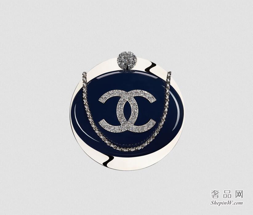 香奈儿chanel 名贵金属、黄铜、水钻与银色金属晚宴包