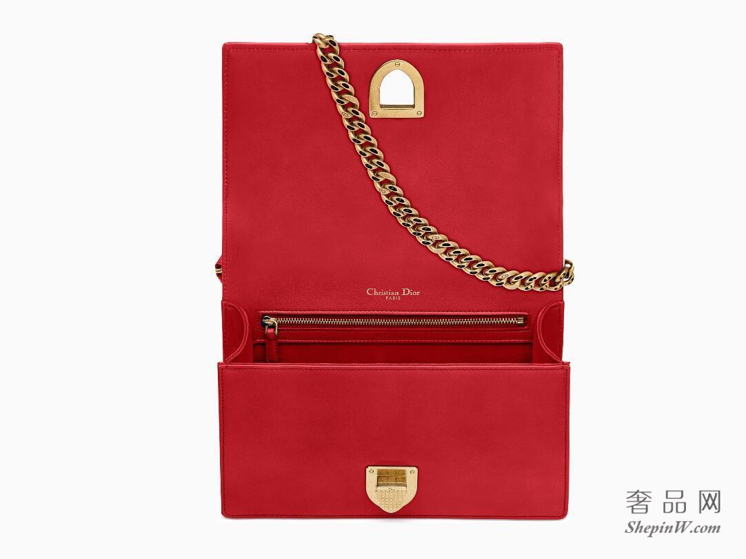 迪奥dior Diorama红色Archicannage藤格纹图案小羊皮手提包