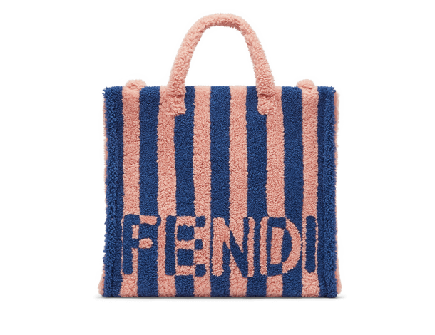 芬迪Fendi钴蓝色和粉红色条纹双色羊皮大型手提袋 TOTE手袋