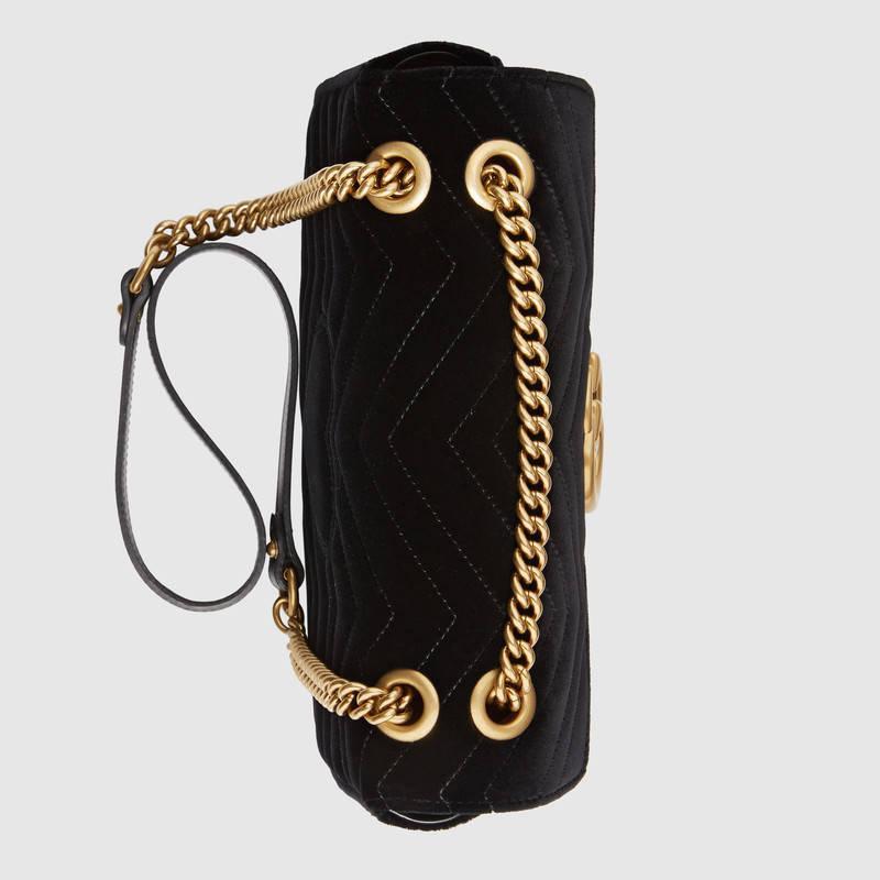 古驰Gucci GG Marmont系列黑色天鹅绒肩背包443497 K4D2T 1000