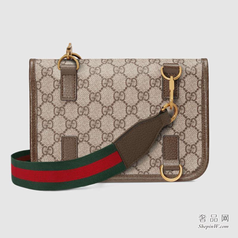 Gucci Totem 系列GG Supreme高级人造帆布钩扣邮差包