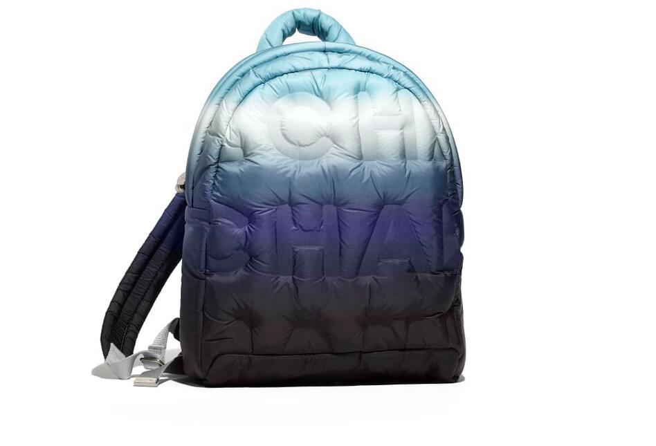 香奈儿 chanel 蓝、土耳其蓝、黑与白浮雕尼龙 Backpack 双肩背包