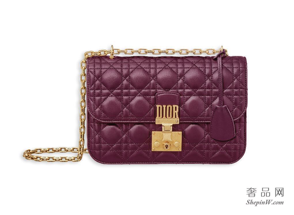 “Dioraddict”苋红色藤格纹小羊皮翻盖式手提包