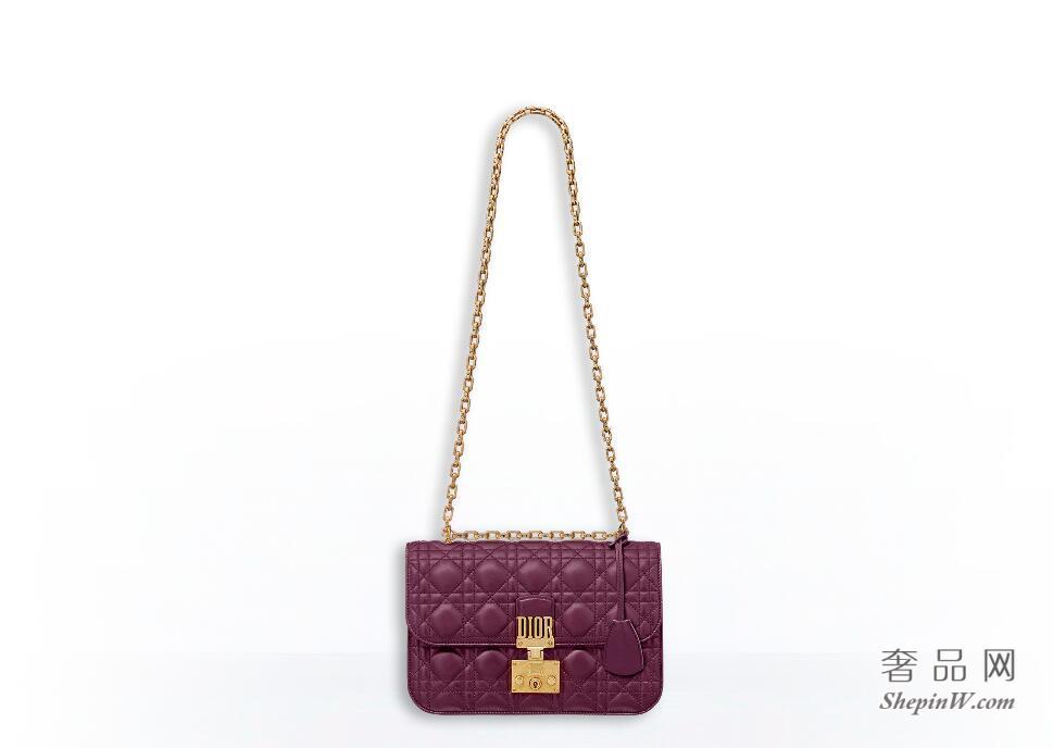 “Dioraddict”苋红色藤格纹小羊皮翻盖式手提包