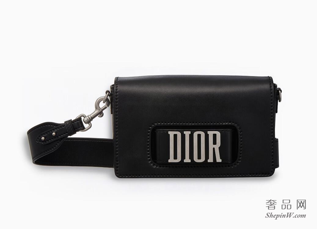 DIOR evolution黑色小牛皮翻盖式手提包 复古银色金属