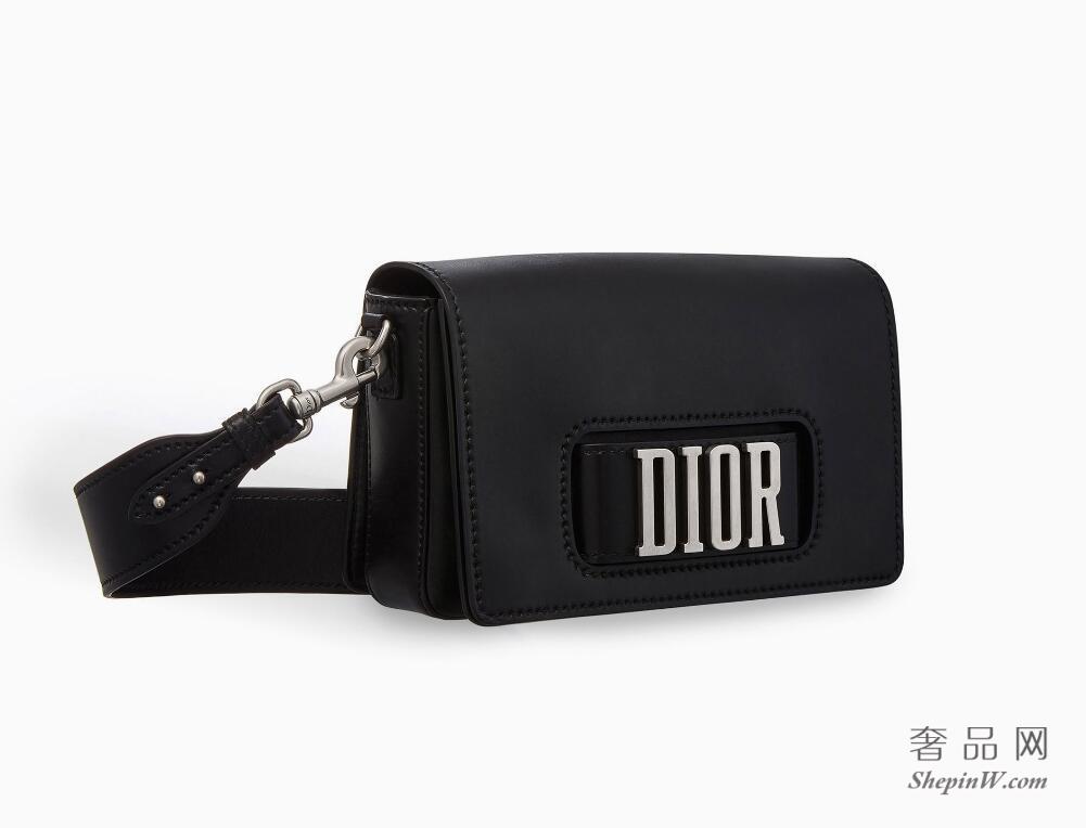 DIOR evolution黑色小牛皮翻盖式手提包 复古银色金属