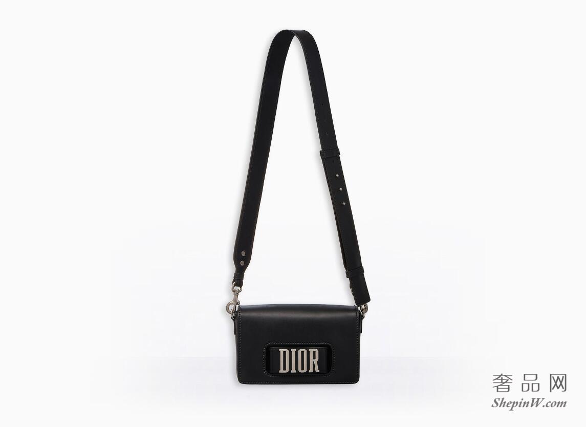 DIOR evolution黑色小牛皮翻盖式手提包 复古银色金属